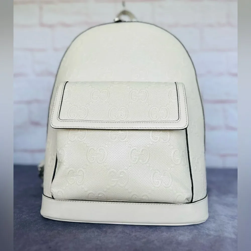 Gucci Embossed Leather Print Gg Backpack